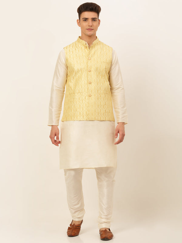 Men's Solid Kurta Pyjama With Nehru Jacket