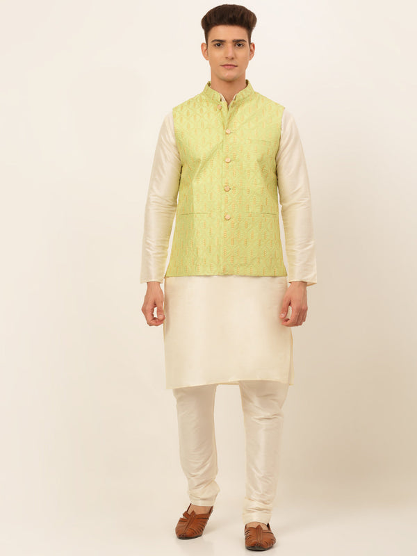 Men's Solid Kurta Pyjama With Nehru Jacket