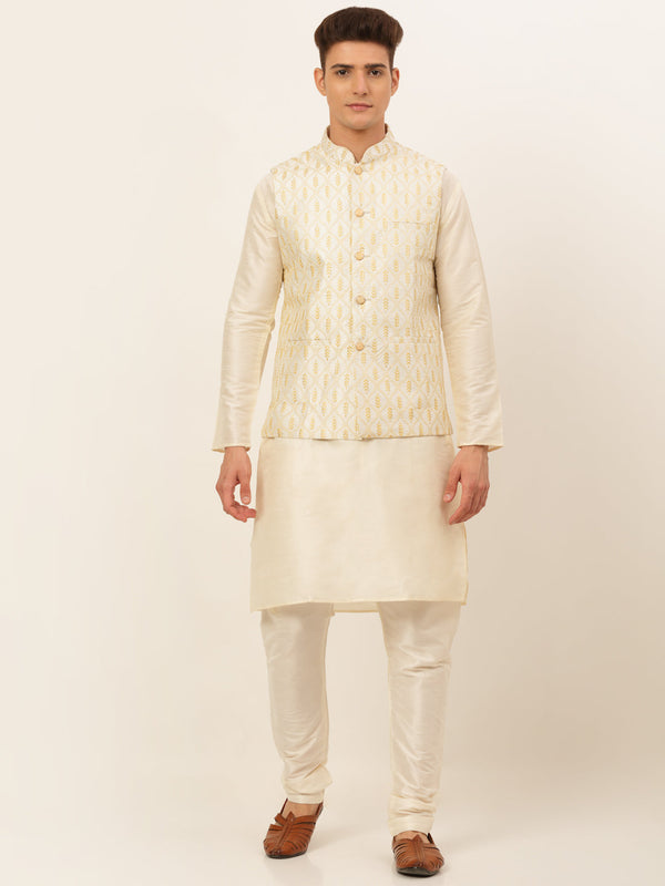 Men's Solid Kurta Pyjama With Nehru Jacket