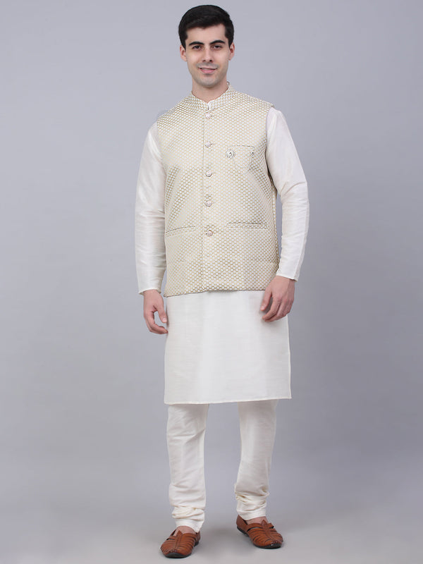 Men's Solid Kurta Pyjama With Woven Design Nehru Jacket