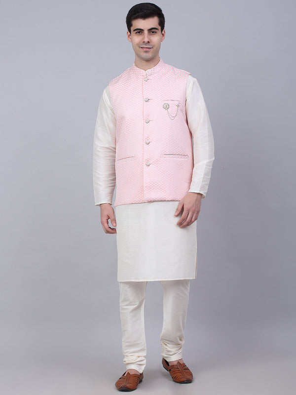 Men's Solid Kurta Pyjama With Woven Design Nehru Jacket