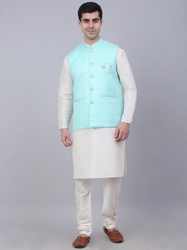 Men's Solid Kurta Pyjama With Woven Design Nehru Jacket