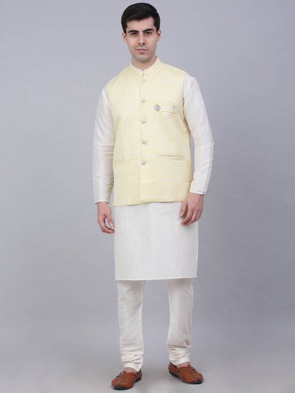 Men's Solid Kurta Pyjama With Woven Design Nehru Jacket