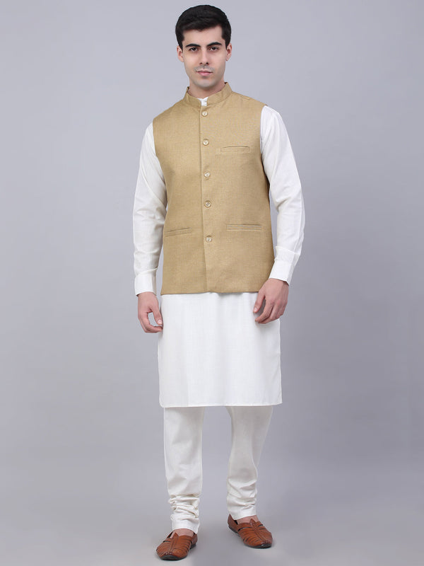 Men's Solid Kurta Pyjama With Nehru Jacket