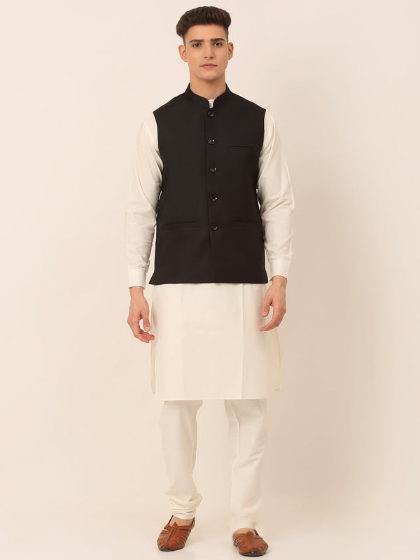 Men's Solid Kurta Pyjama With Nehru Jacket