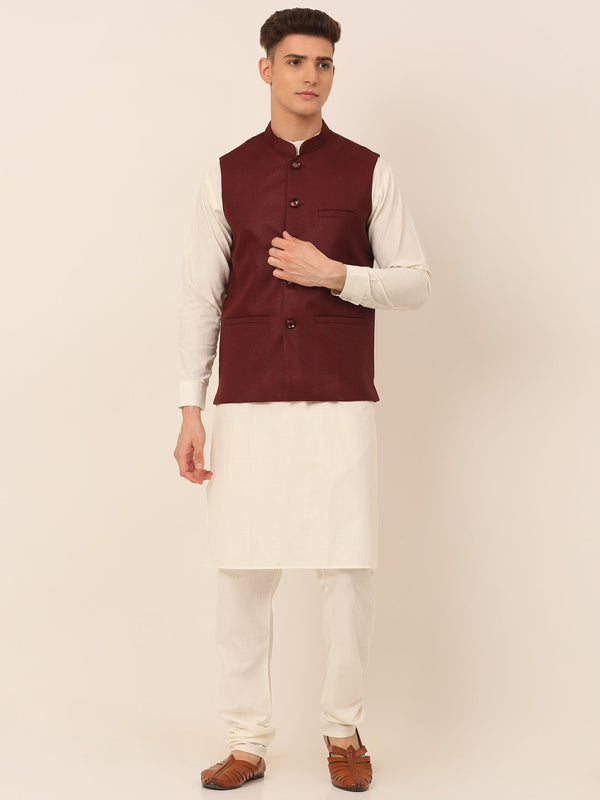 Men's Solid Kurta Pyjama With Nehru Jacket