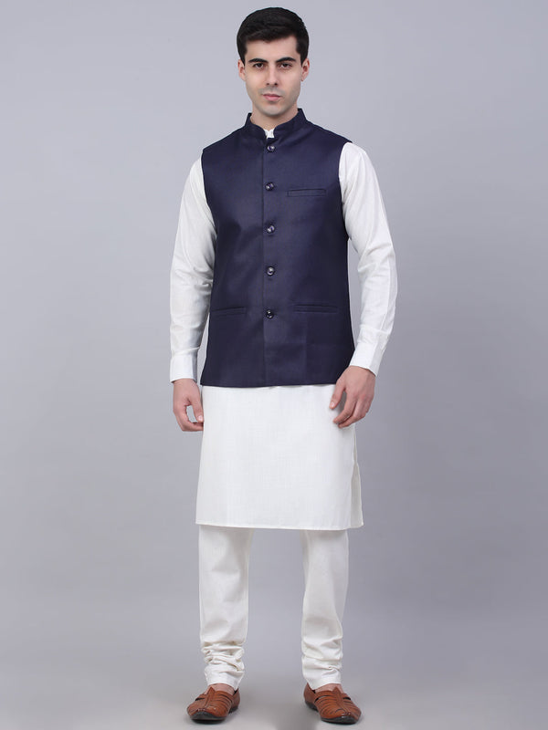 Men's Solid Kurta Pyjama With Nehru Jacket