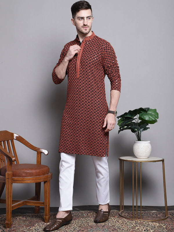 Sequin Embroidered Pure Cotton Kurta with Pyjamas