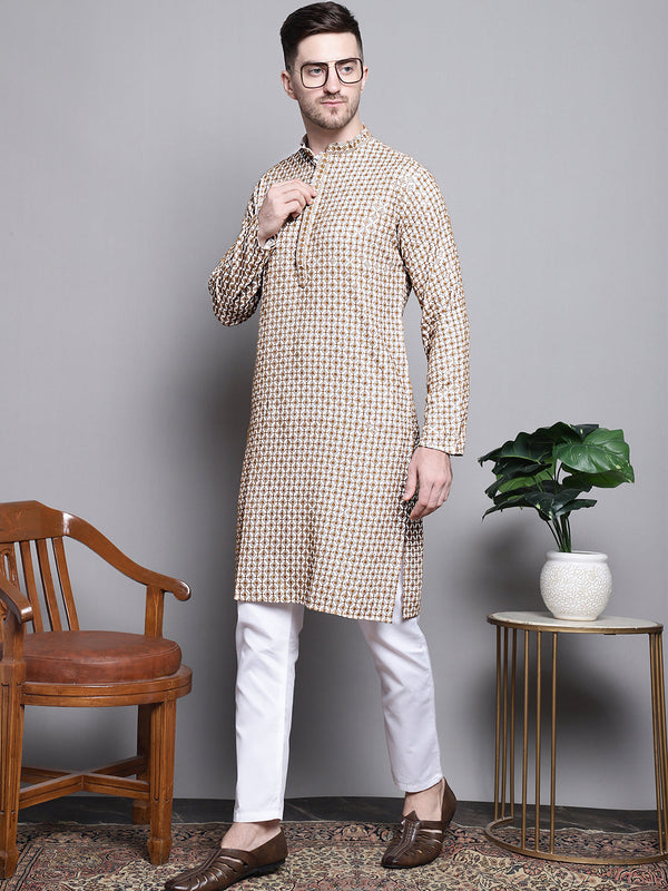 Sequin Embroidered Pure Cotton Kurta with Pyjamas