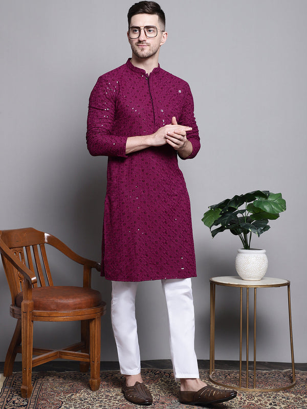 Sequin Embroidered Pure Cotton Kurta with Pyjamas