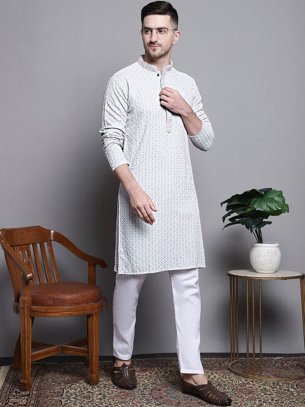 Sequin Embroidered Pure Cotton Kurta with Pyjamas