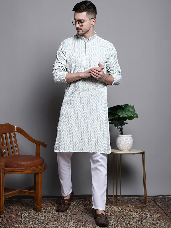 Sequin Embroidered Pure Cotton Kurta with Pyjamas