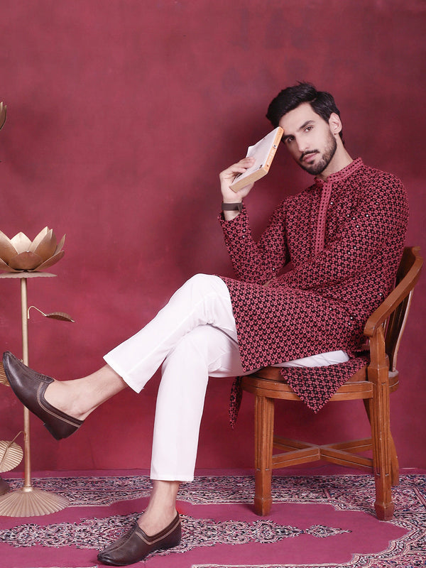 Men's Sequins Embroidered Kurta with Pyjama