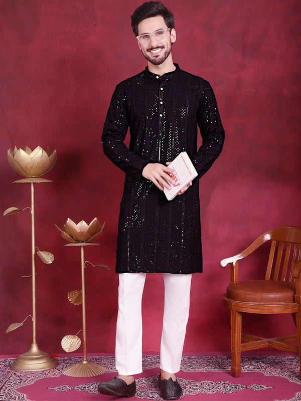 Men's Sequins Chikankari Embroidered Kurta with Pyjama