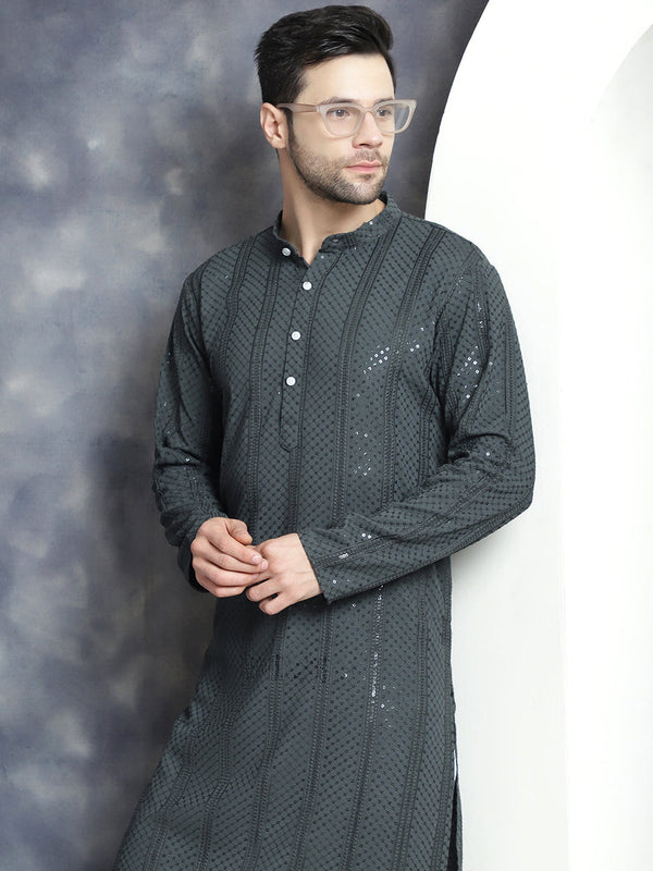 Men's Sequins Chikankari Embroidered Kurta with Pyjama