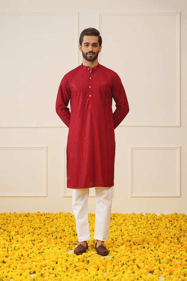 Men's Sequins Chikankari Embroidered Kurta with Pyjama