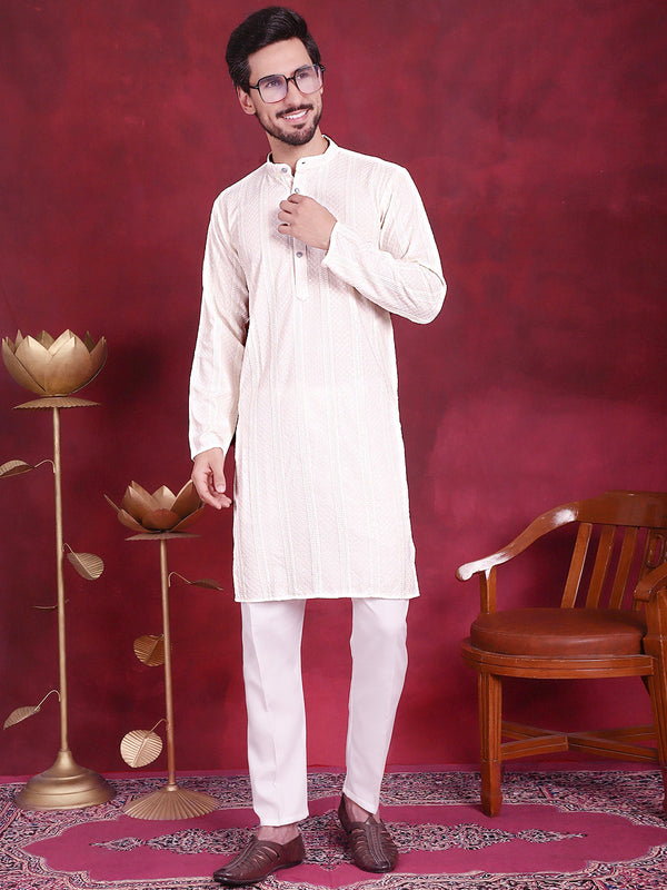 Men's Sequins Chikankari Embroidered Kurta with Pyjama