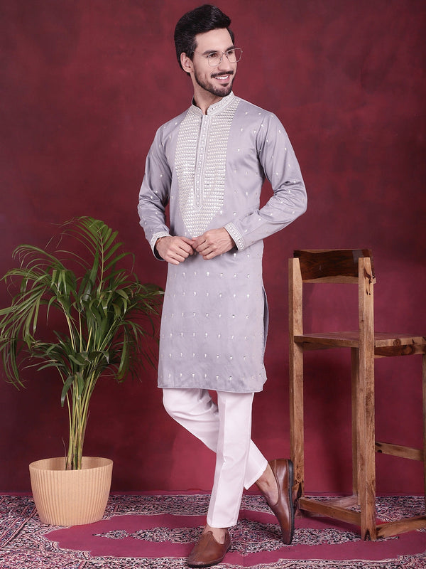 Men's Sequins Embroidered Kurta Pyjama Set