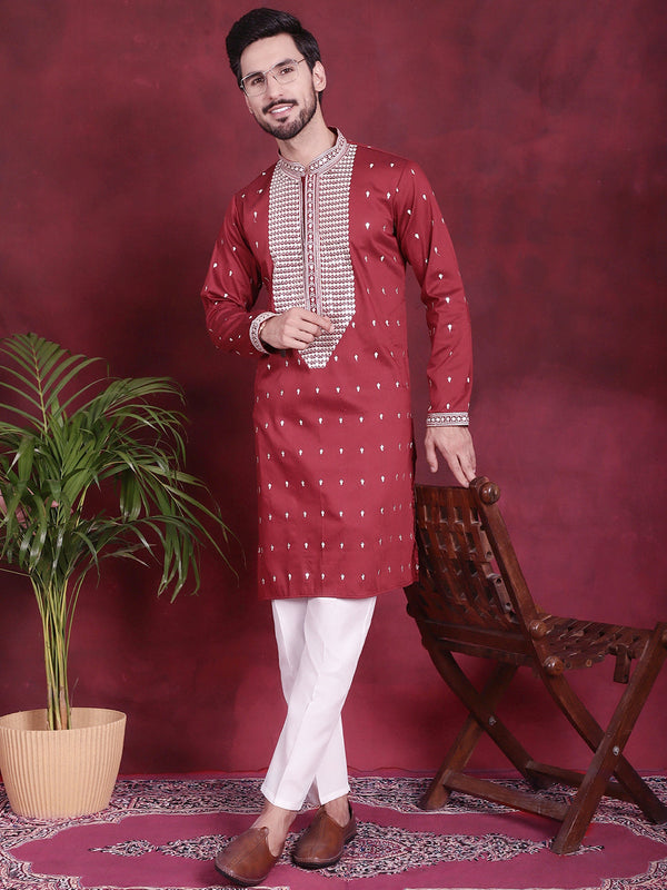 Men's Sequins Embroidered Kurta Pyjama Set