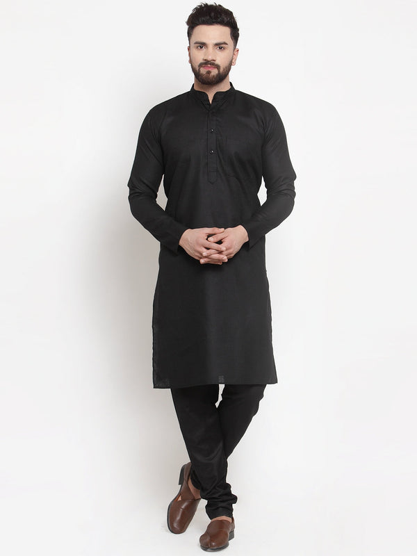 Men's Solid Dobby Kurta Pyjama Set ( Jokp 501 Black D ) - Virat Fashions