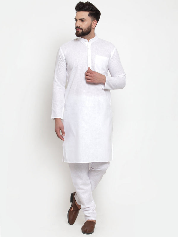 Men's Solid Dobby Kurta Pyjama Set ( Jokp 501 White D ) - Virat Fashions