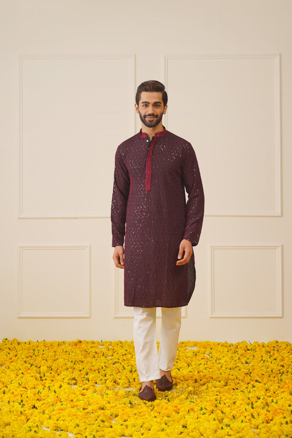 Men Sequins Chikankari Embroidered Kurta only