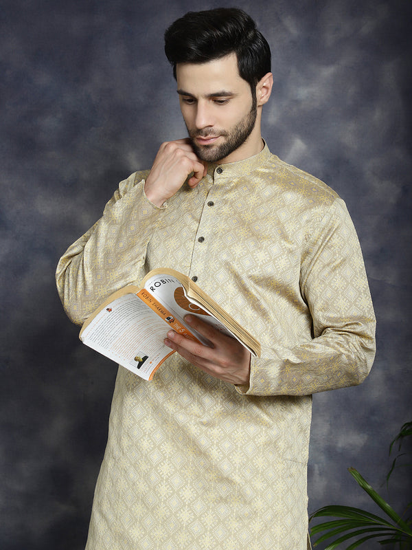 Beige Woven Design Kurta with Pyjama