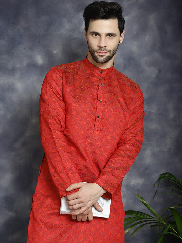 Red Woven Design Kurta with Pyjama