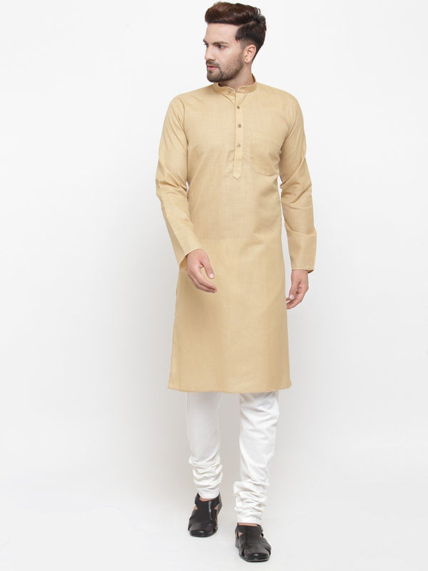 Men's Beige & White Solid Kurta with Churidar ( JOKP 532 Beige ) - Virat Fashions