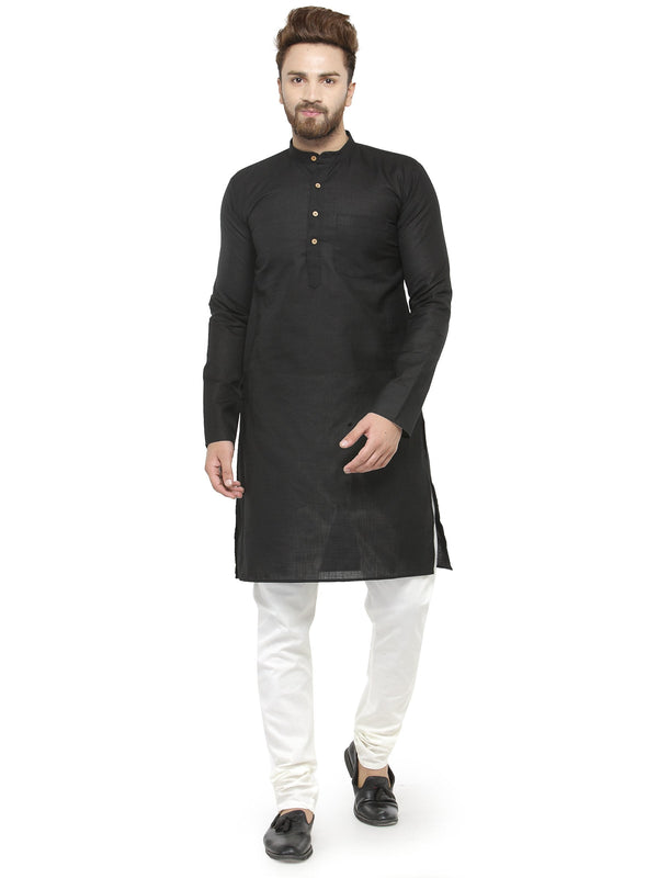 Men's Black & White Solid Kurta with Churidar ( JOKP 532 Black ) - Virat Fashions