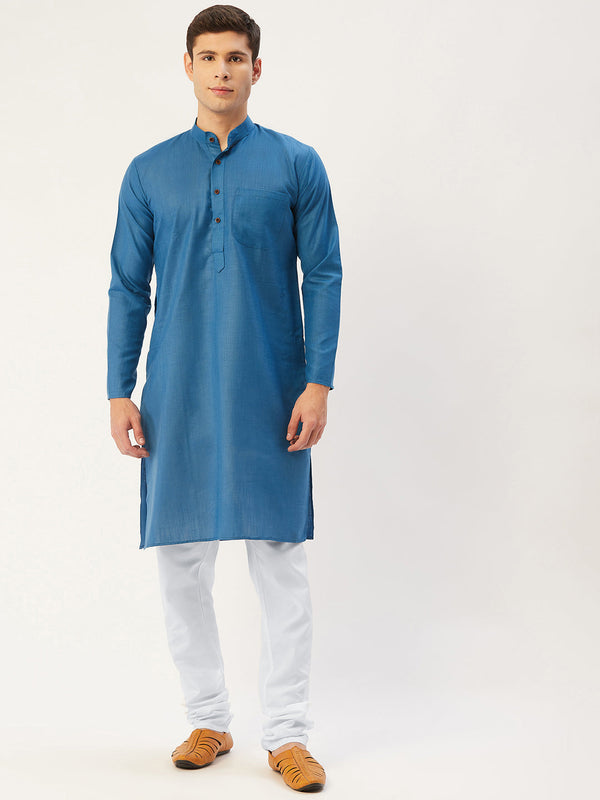 Men's peacock Cotton Solid Kurta Pyjama ( JOKP 532 peacock ) - Virat Fashions