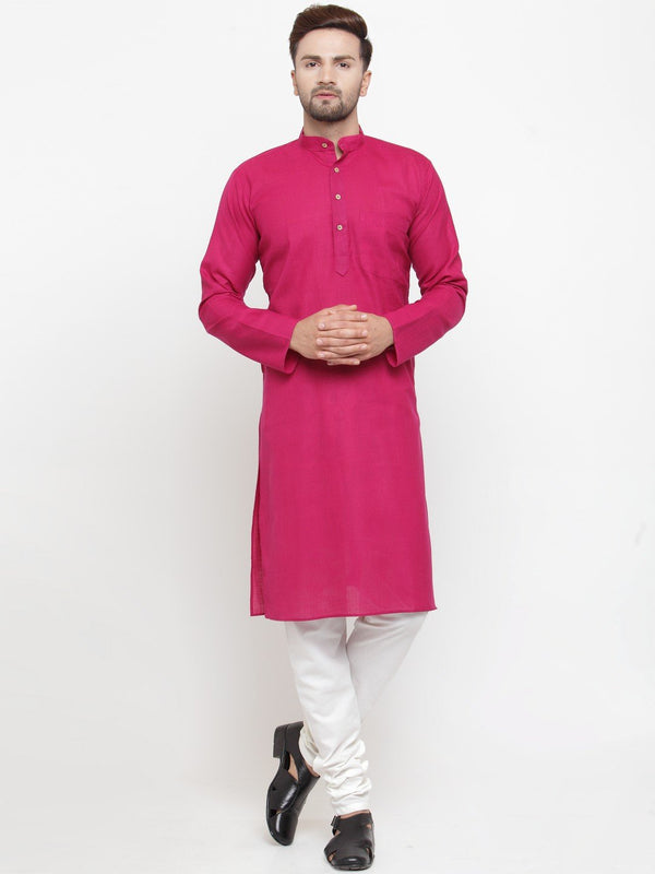 Men's Pink & White Solid Kurta with Churidar ( JOKP 532 Pink ) - Virat Fashions