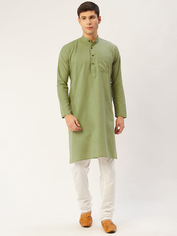 Men's Pista Cotton Solid Kurta Pyjama ( JOKP 532 Pista ) - Virat Fashions