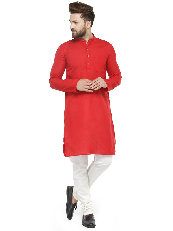 Men's Red & White Solid Kurta with Churidar ( JOKP 532 Red ) - Virat Fashions