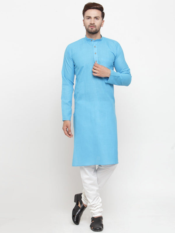 Men's Sky Blue & White Solid Kurta Only ( KO 532 Sky ) - Virat Fashions