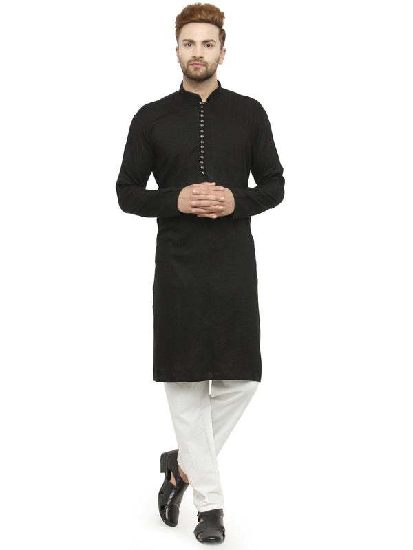 Men's Black Solid Kurta with Churidar ( JOKP 546Black ) - Virat Fashions