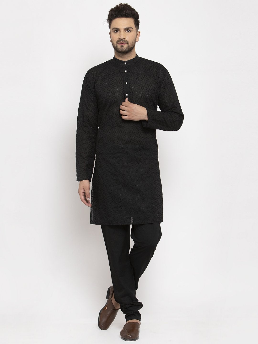 Men Chikan Kurta with Churidar by Virat Fashions (2pcs Set)