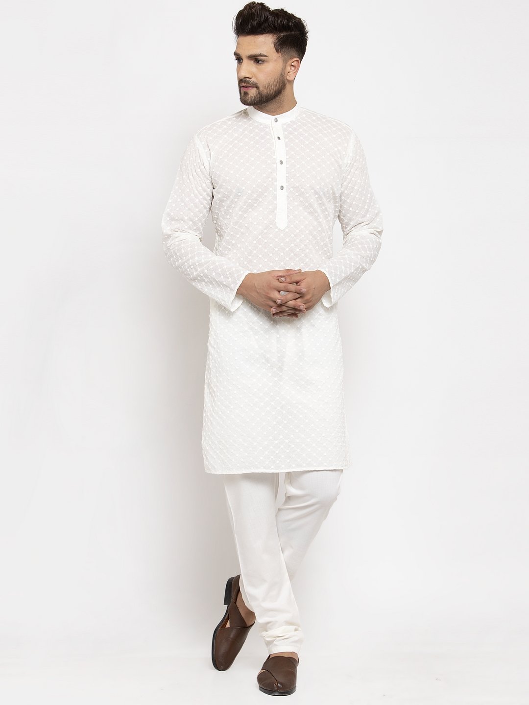 Men Chikan Kurta with Churidar by Virat Fashions (2pcs Set)