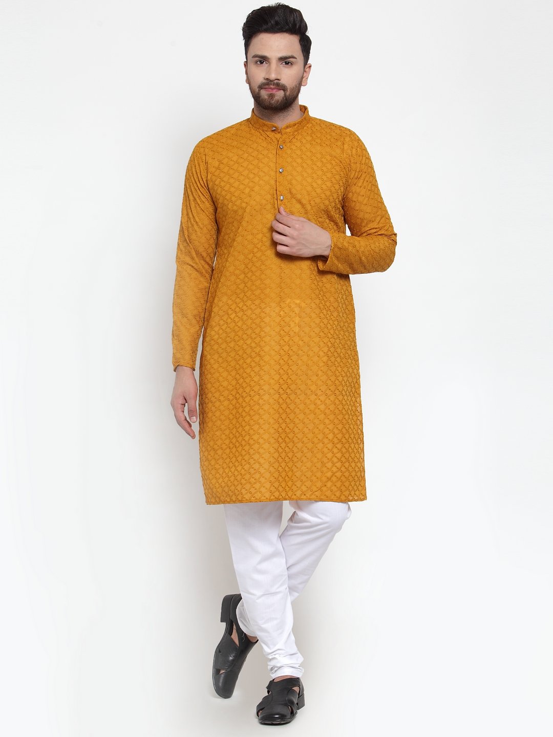 Men Chikan Kurta with Churidar by Virat Fashions (2pcs Set)