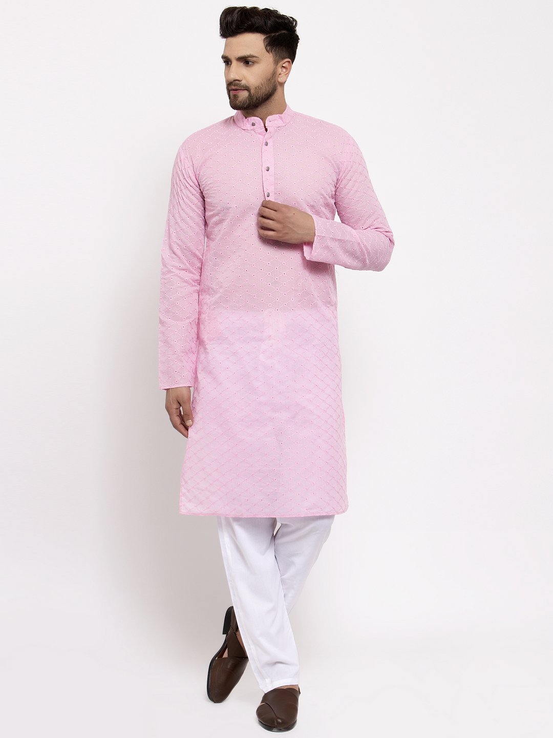 Men Chikan Kurta with Churidar by Virat Fashions (2pcs Set)