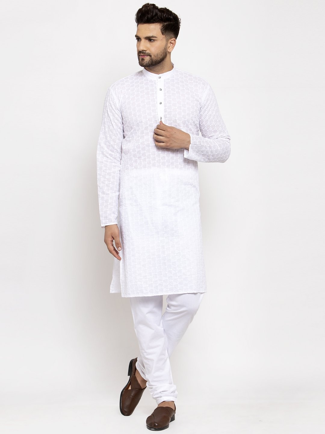 Men Chikan Kurta with Churidar by Virat Fashions (2pcs Set)