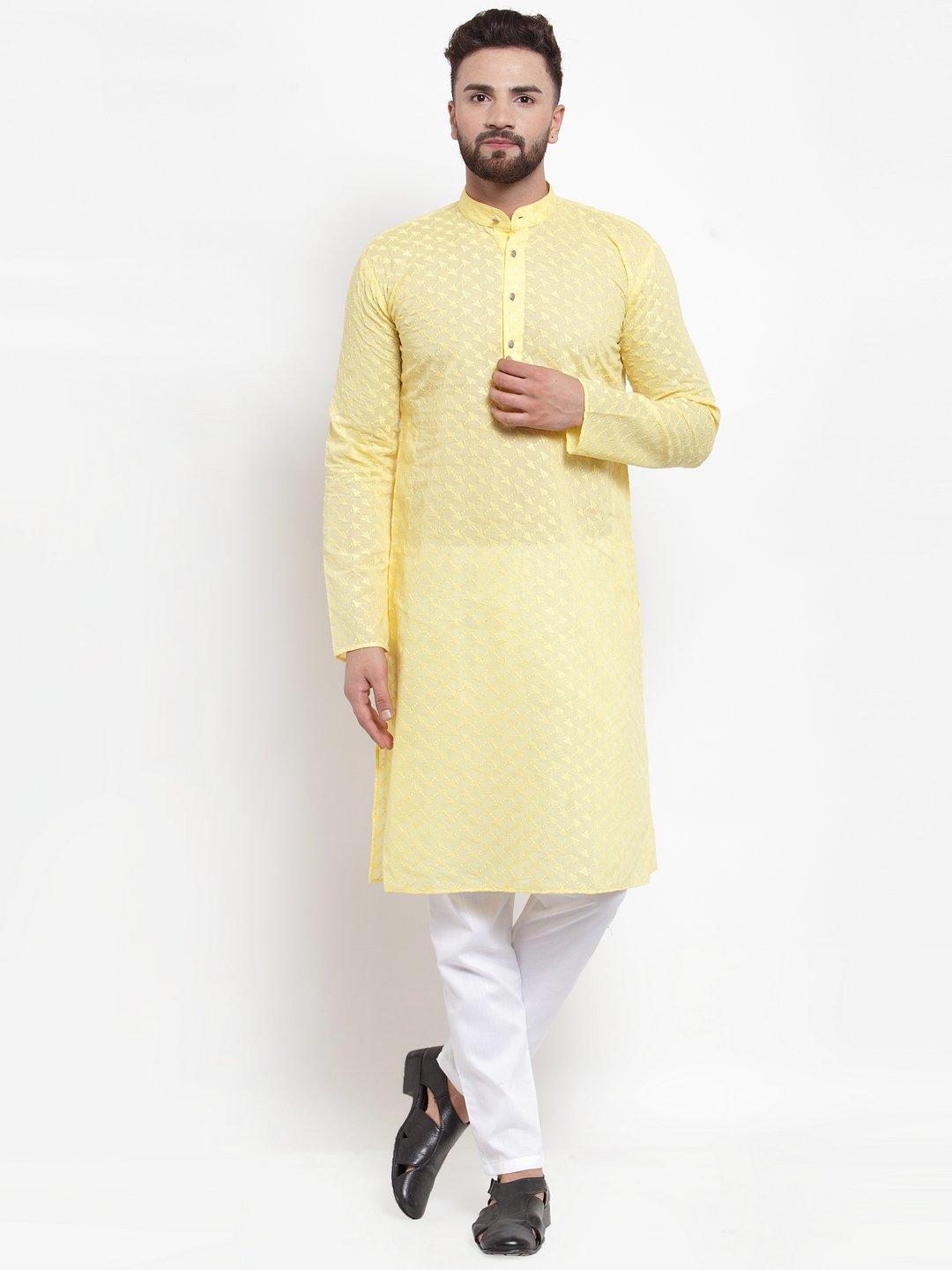 Men Chikan Kurta with Churidar by Virat Fashions (2pcs Set)