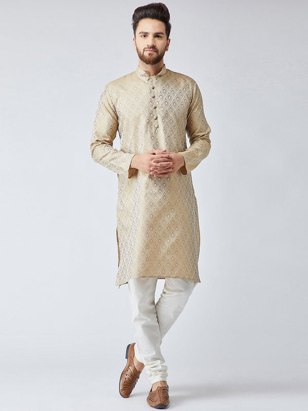 Men's Beige & Off-White Self Design Kurta Only ( KO 569Beige ) - Virat Fashions