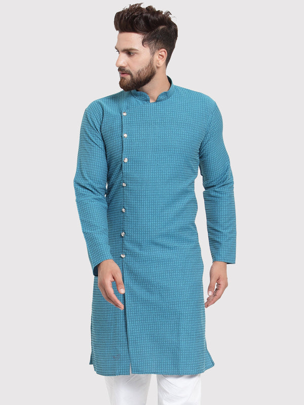 Men's Green Self Design Kurta Only ( KO 572 Green ) - Virat Fashions