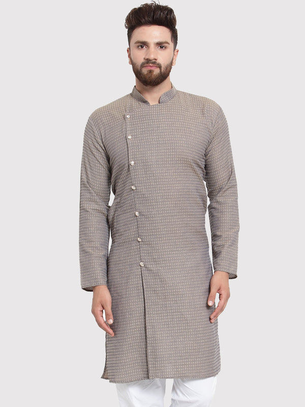 Grey Self Design Kurta Only ( KO 572 Grey ) - Virat Fashions