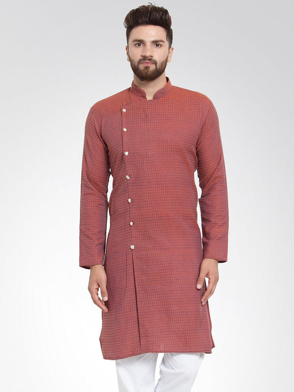 Men's Red Self Design Kurta Only ( KO 572 Red ) - Virat Fashions