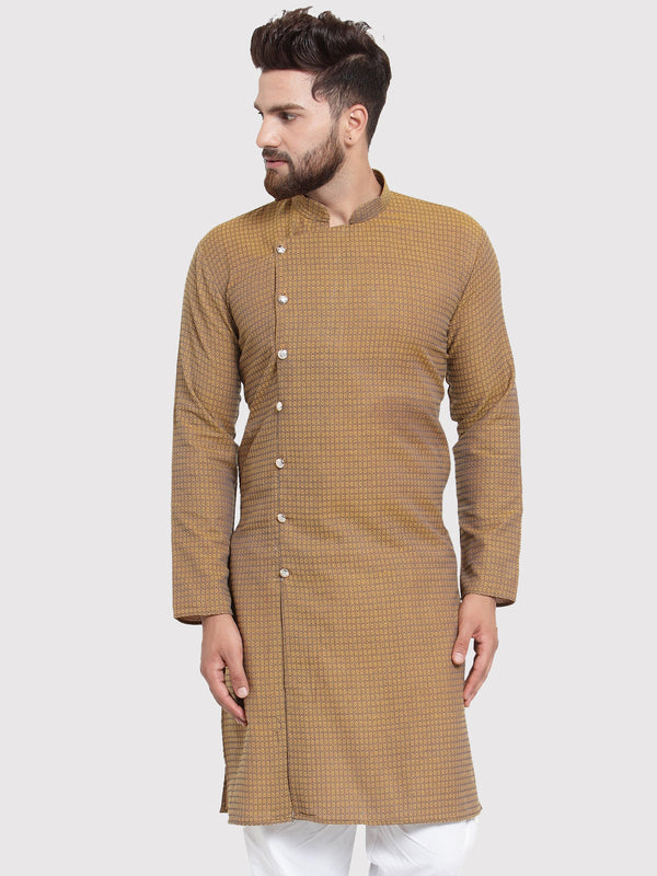 Men's Yellow Self Design Kurta Only ( KO 572 Yellow ) - Virat Fashions