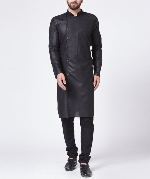 Men's Black Solid Kurta Only ( KO 576 Black ) - Virat Fashions