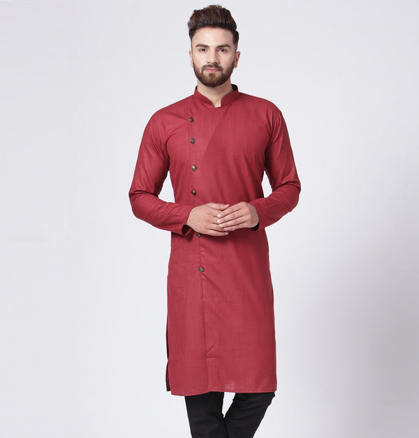 Men's Maroon Solid Kurta Only ( KO 576 Maroon ) - Virat Fashions