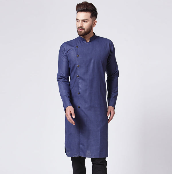 Men's Navy-Blue Solid Kurta Only ( KO 576 Navy ) - Virat Fashions